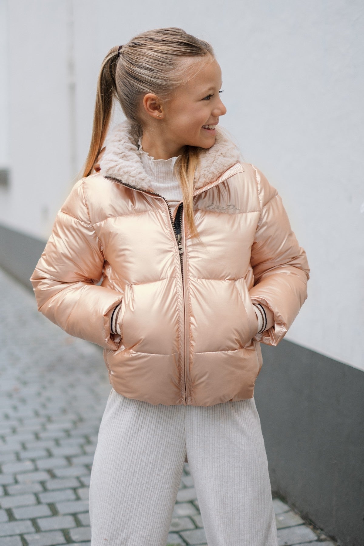 Aelin Flo girls short fancy hooded jacket apricot