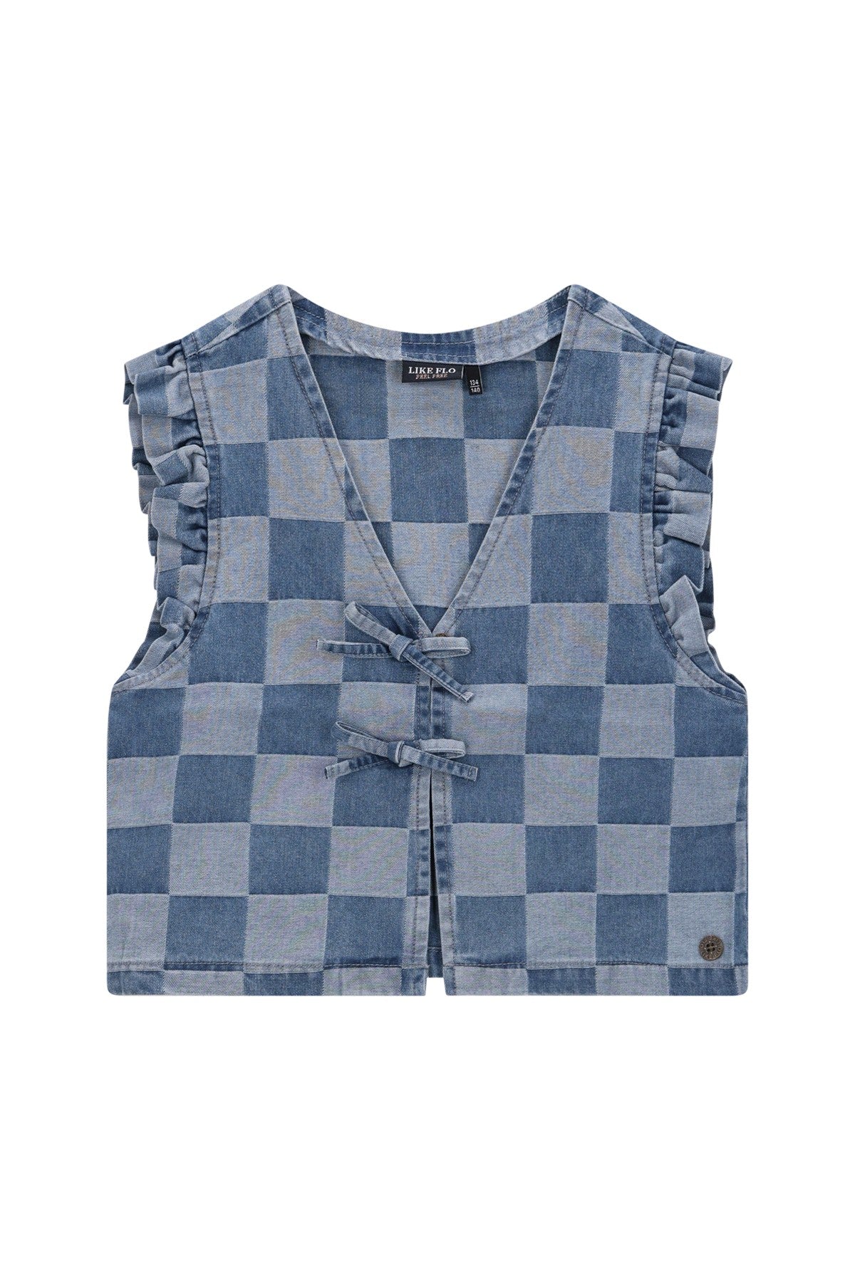 Dia Flo girls gilet with fake bow closure it denim