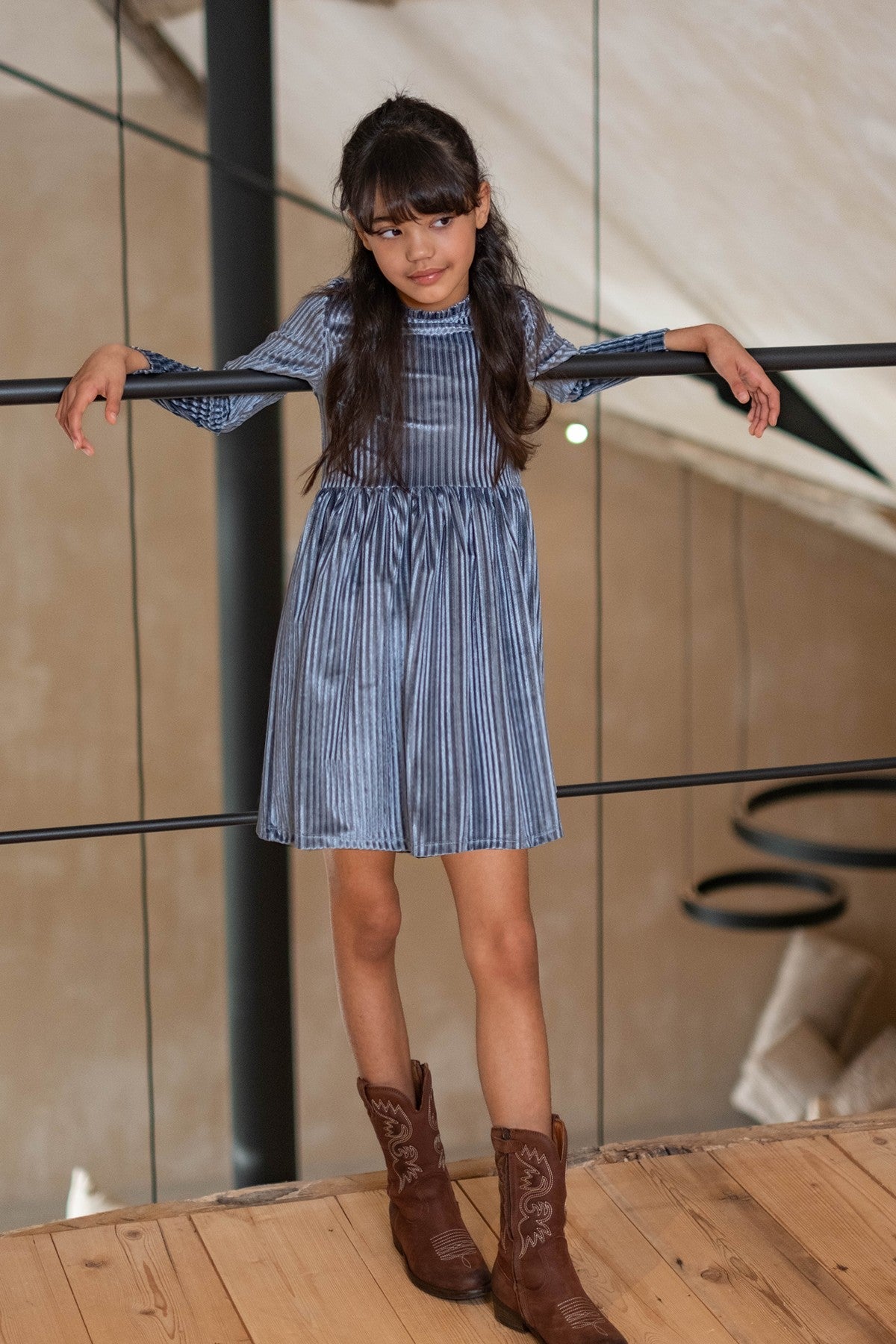 Mara Flo girls dress with buttons at shoulder ice blue