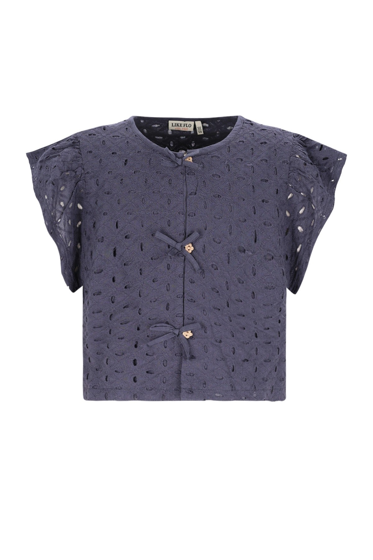 Charlotte Flo girls broderie anglaise blouse with fake bow closure