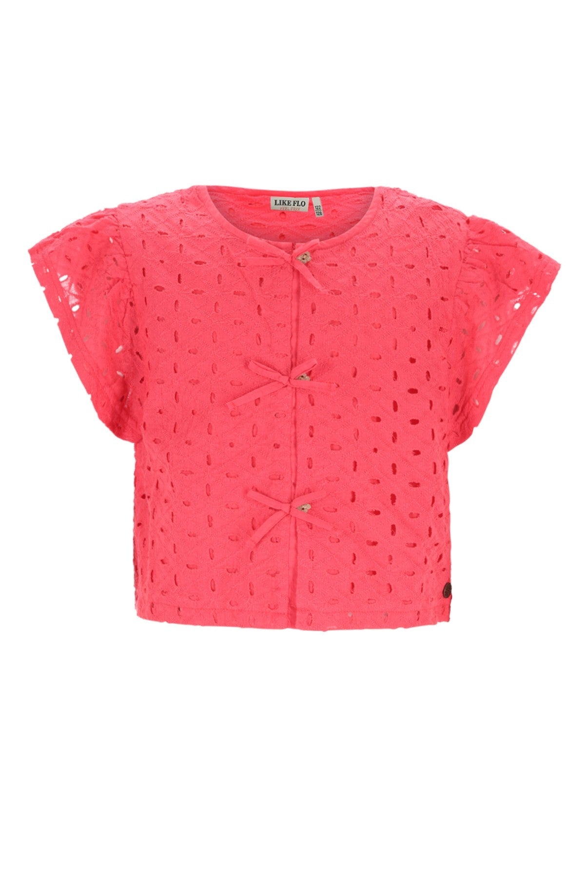 Charlotte Flo girls broderie anglaise blouse with fake bow closure