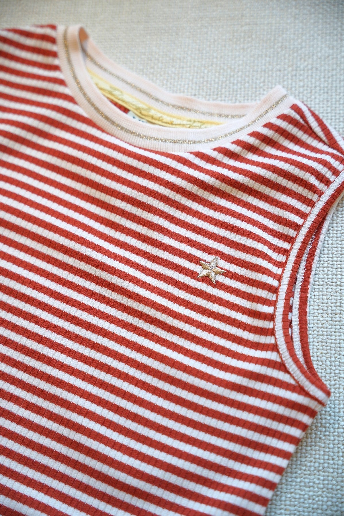 Minte Flo girls lurex stripe top with satin plisse skirt