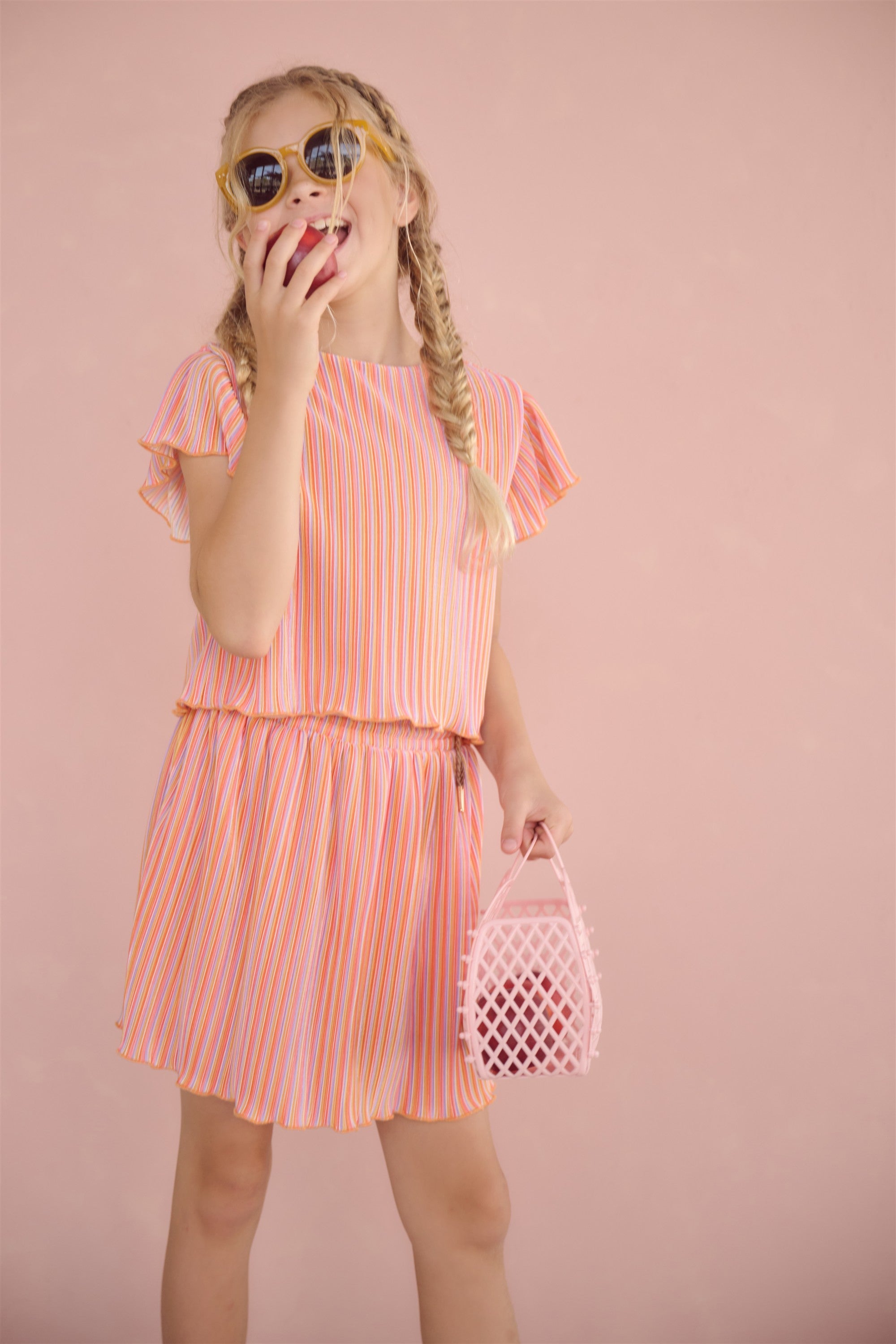 Tiana Striped Plissee top with buttons