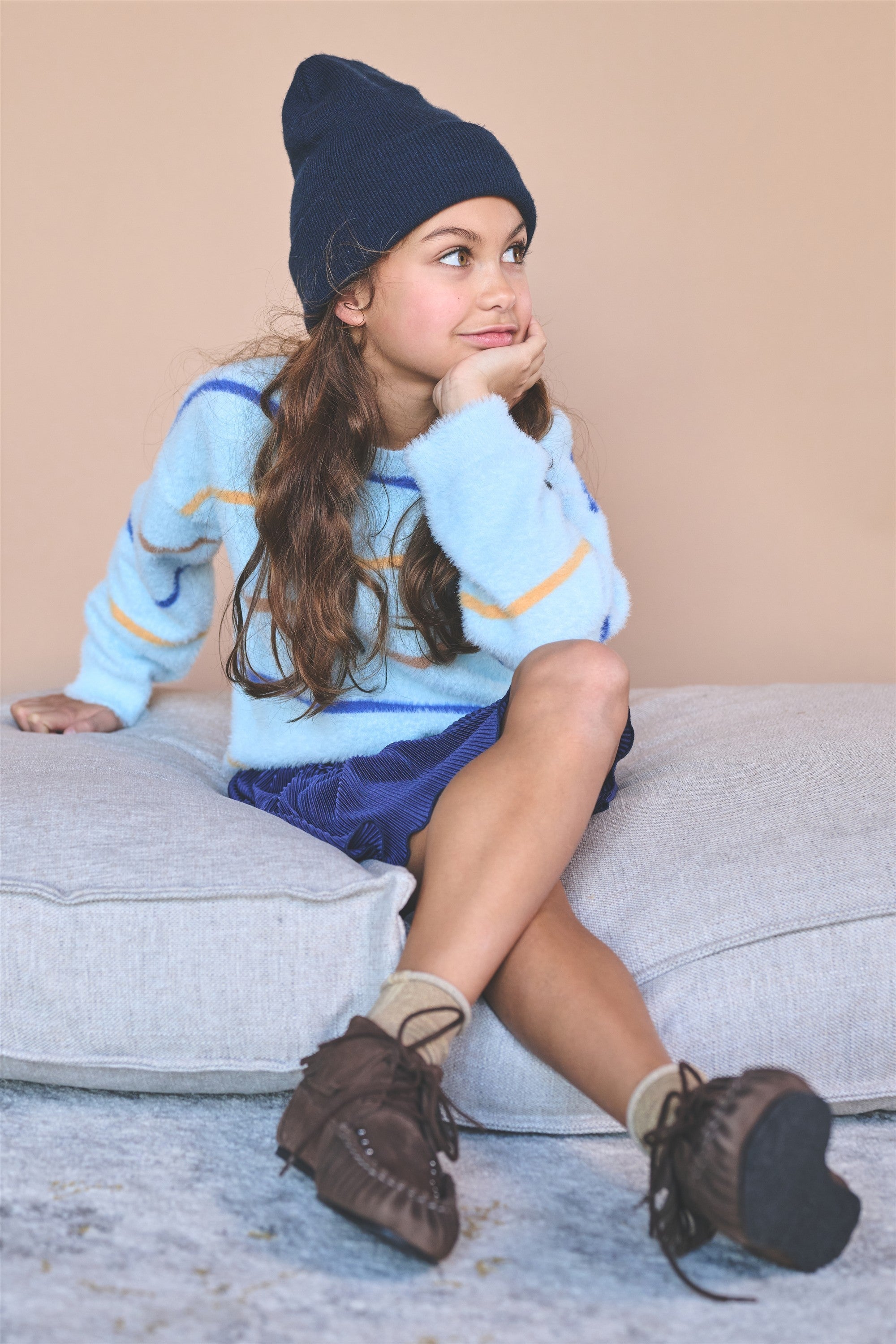 Keson Fluffy Soft Knitted Striped Sweater