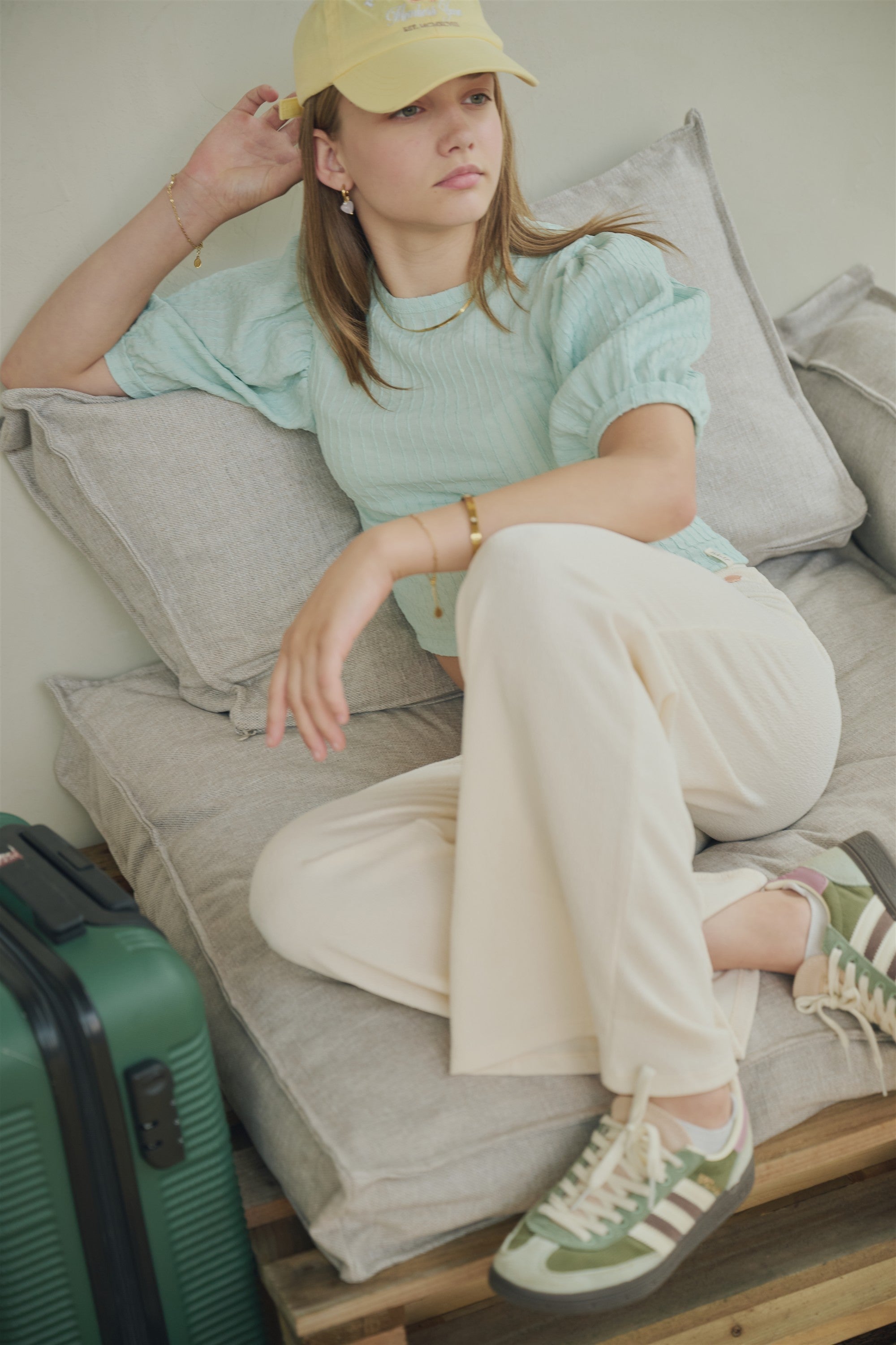 Kylias Smock jersey top with puffed sleeves