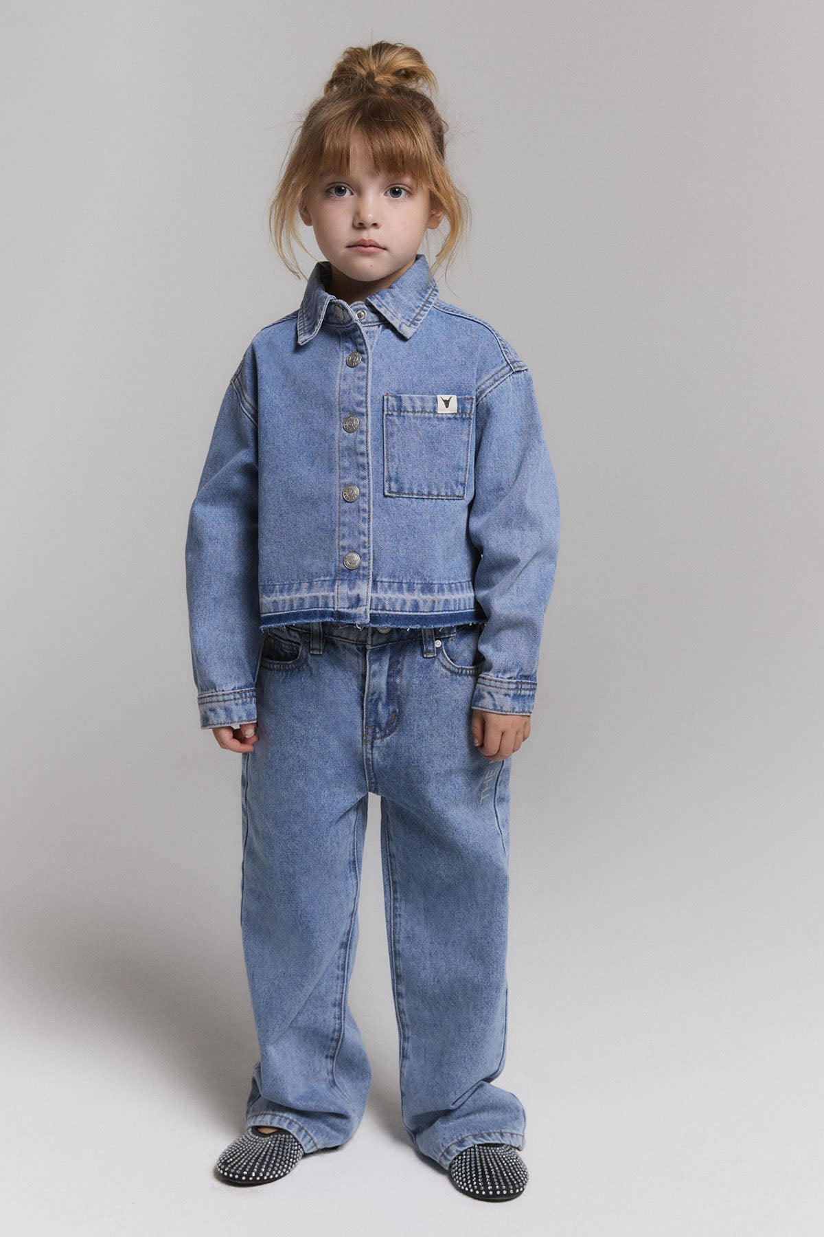 kids woven flowy denim pants