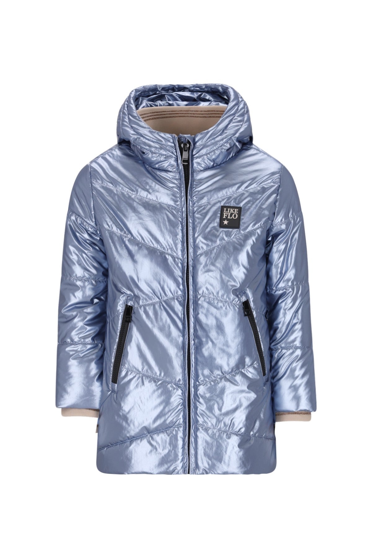 Abbi Flo girls fancy quilted hooded jacket ice blue