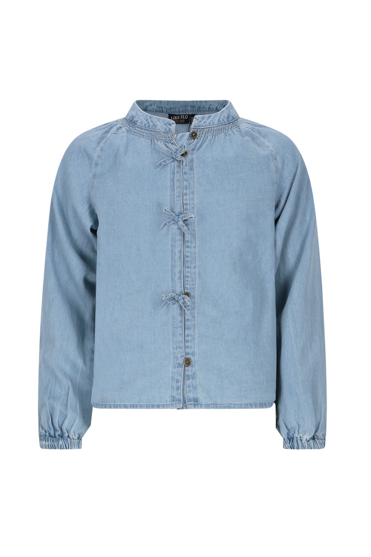 Chei Flo girls chambrey blouse with fake bow closure