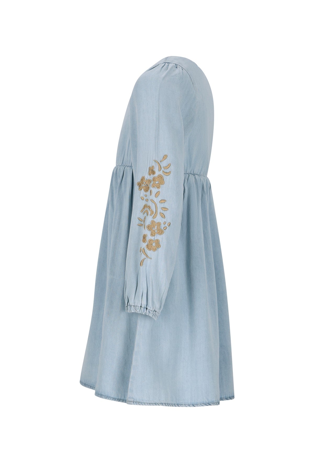 Mischa Flo girls chambray dress with embroidery at sleeve