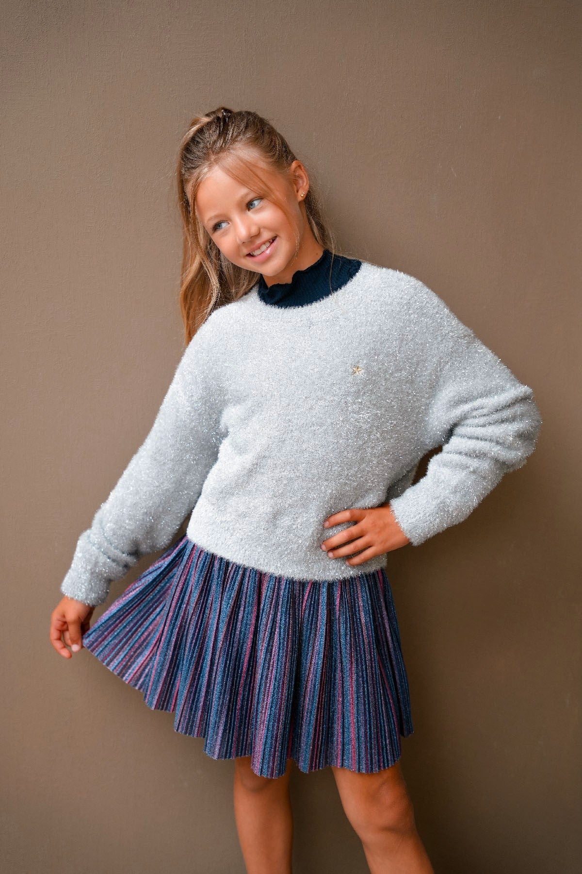 Solly Flo girls plissé glitter skirt Multi