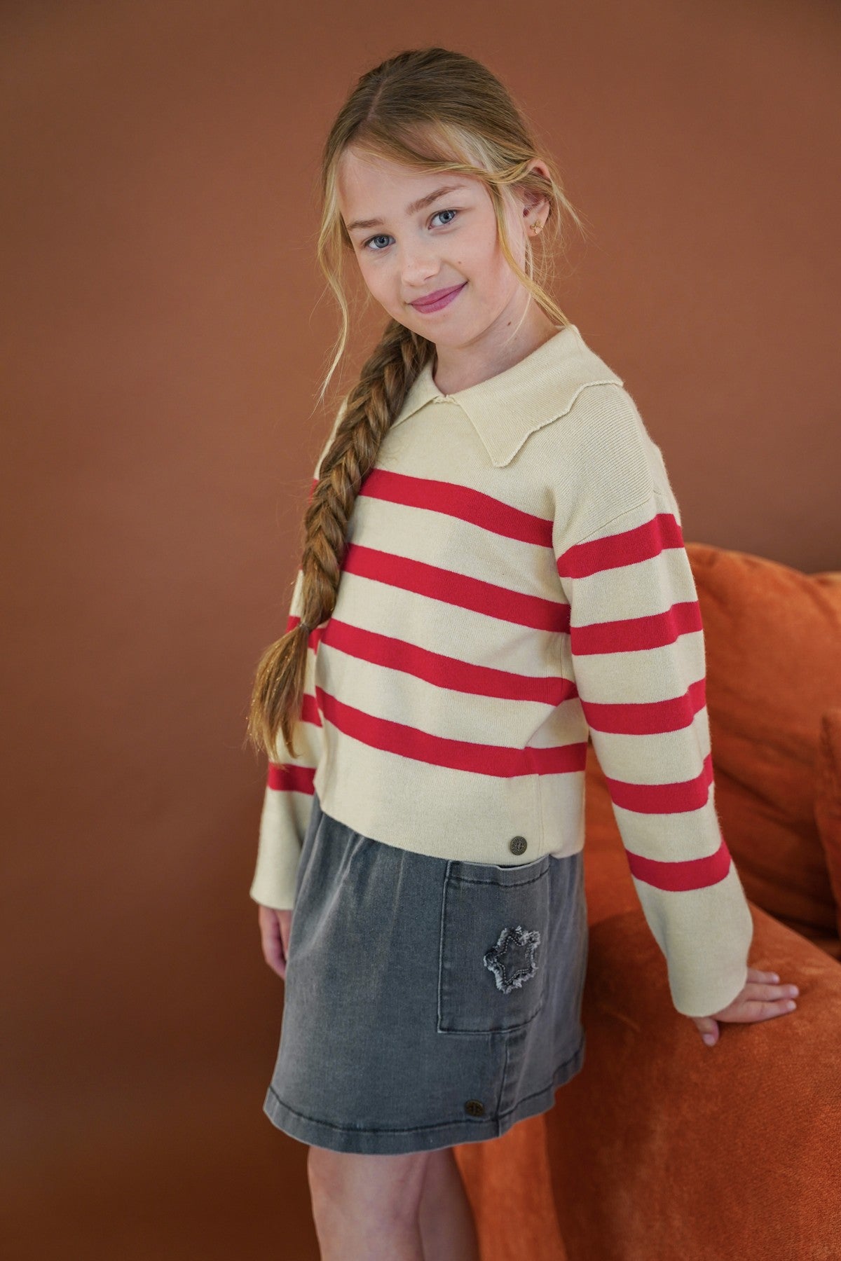 Dena stripe knit with scallop collar