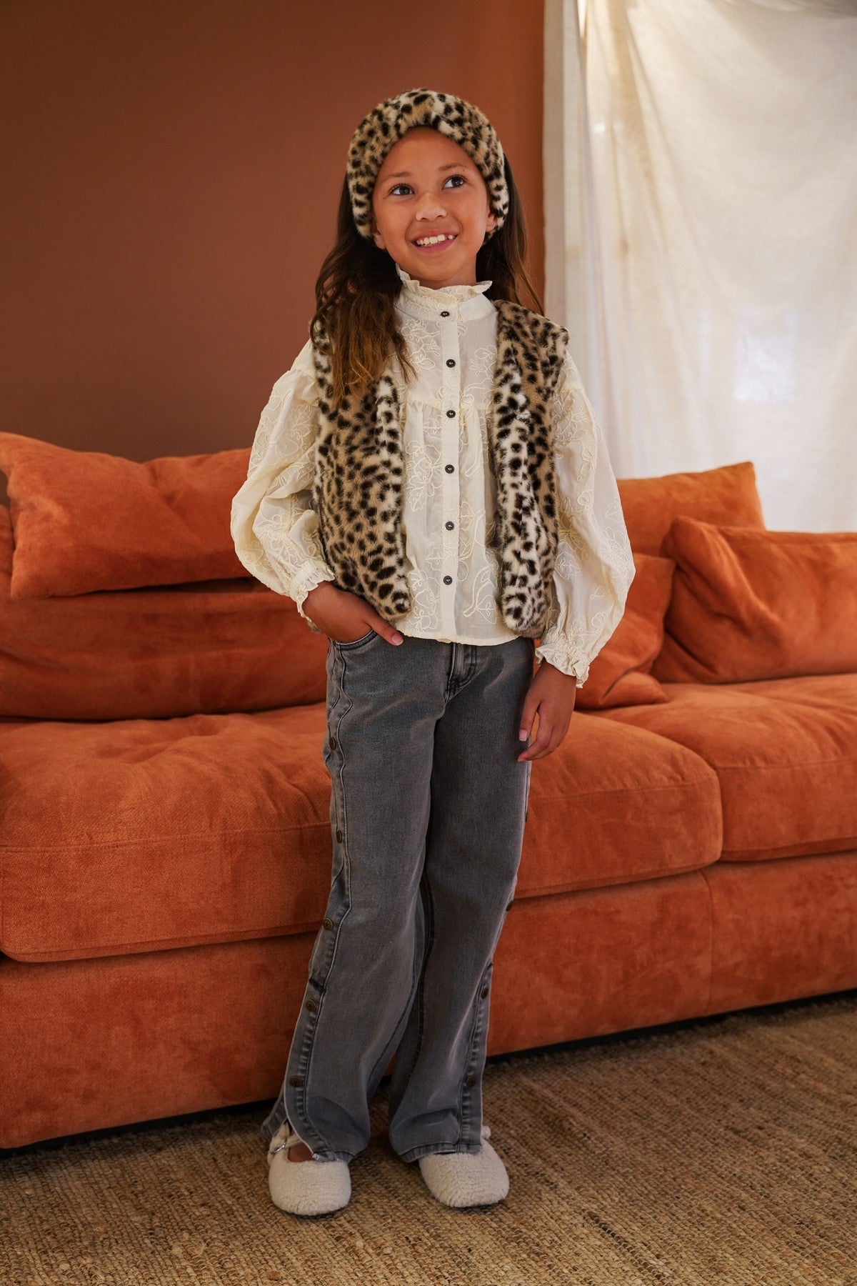 Fieke straight leg denim pants with button details
