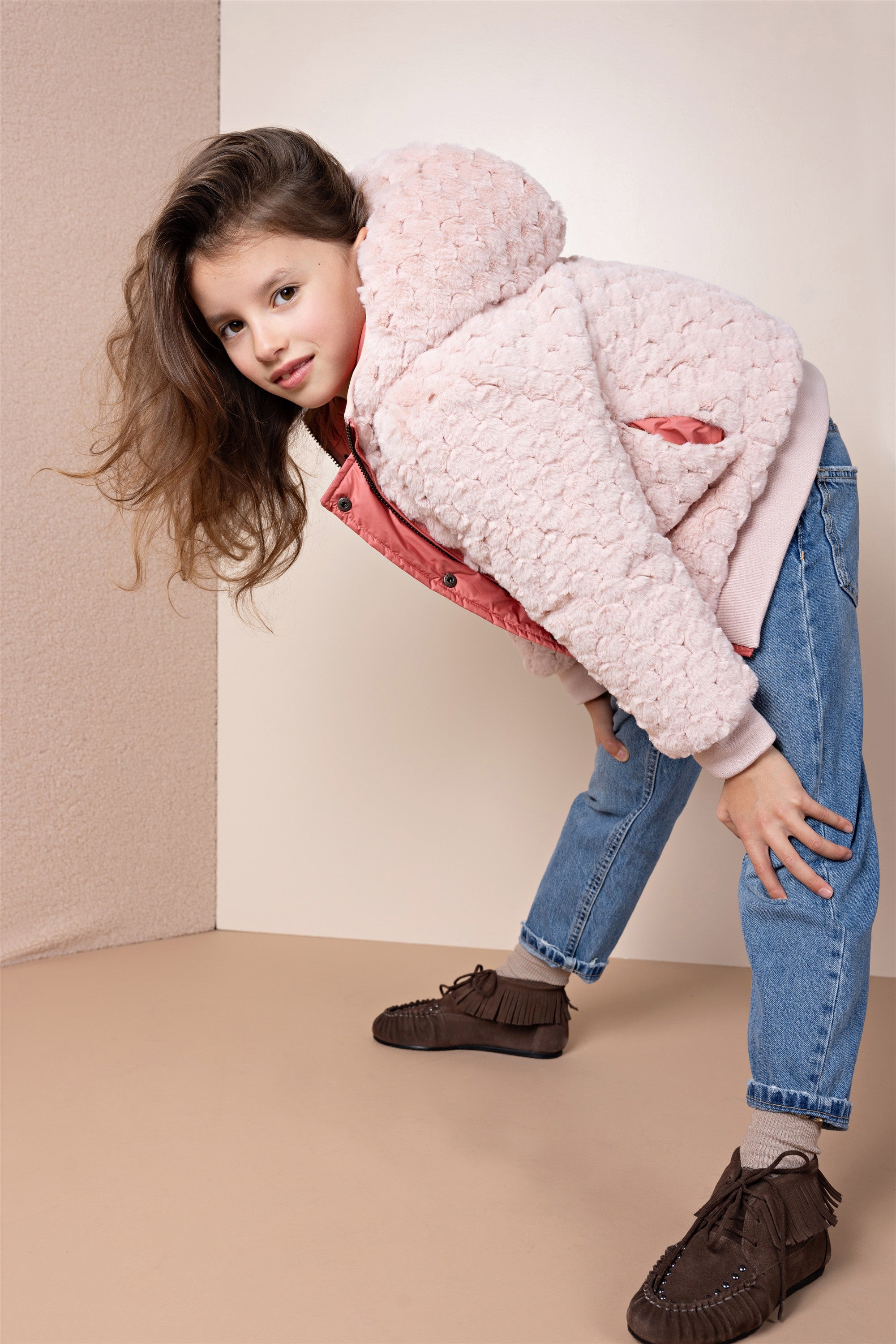 Bomby Reversible Girls Hooded Winter Bomberjacket
