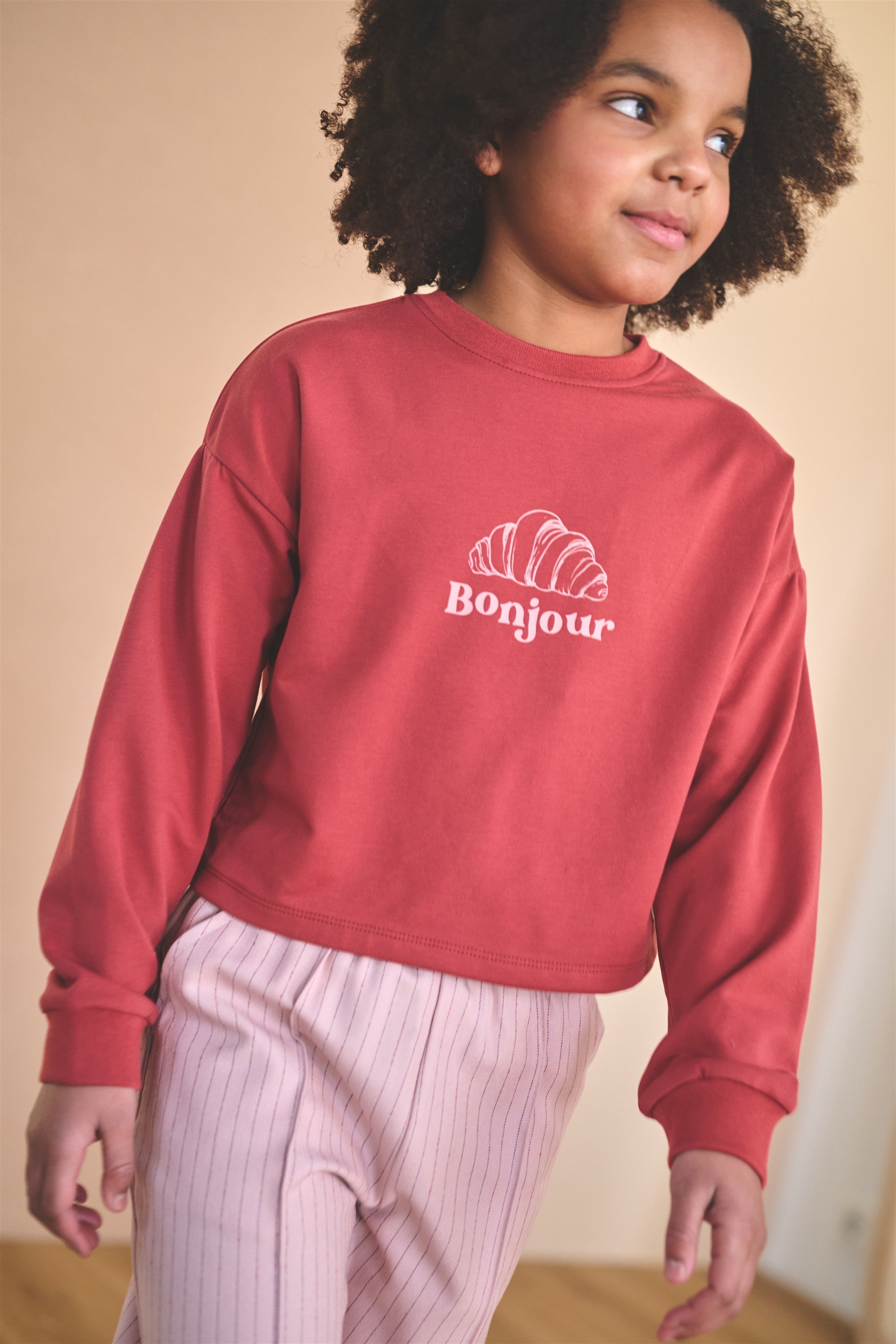 Kuya soft furry cropped sweater Croissant print