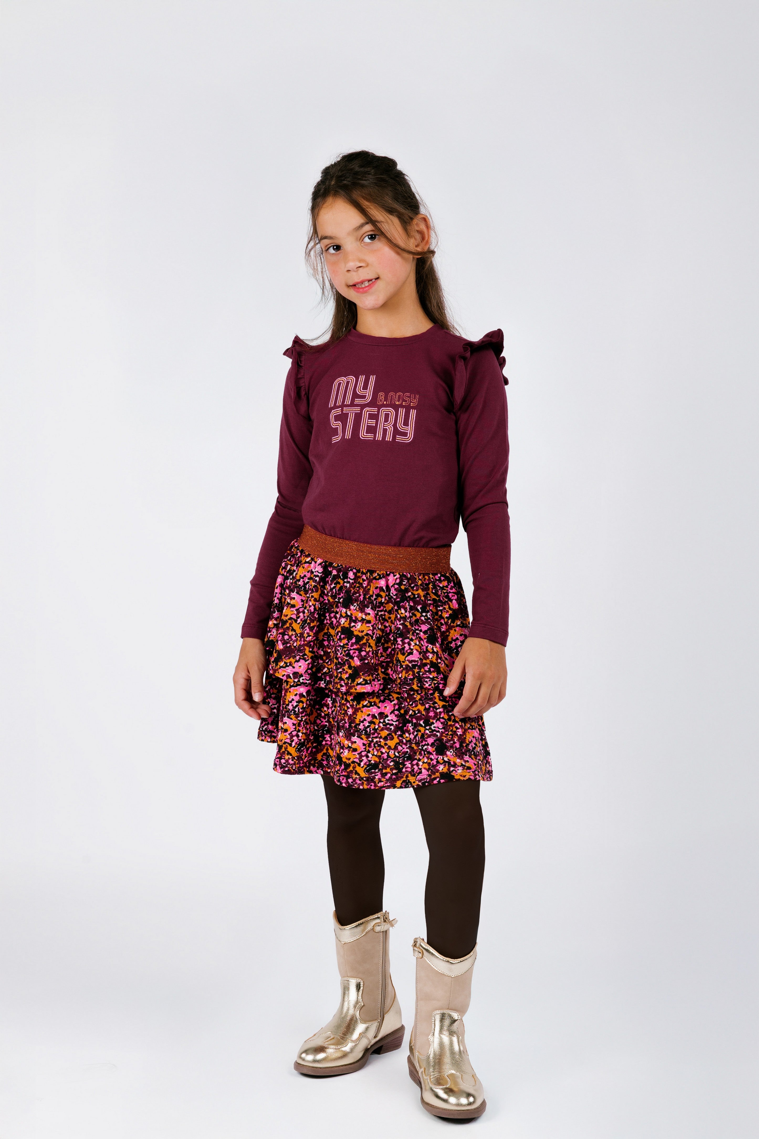 Daphne B. Nosy girls dress with 2-layer printed skirt